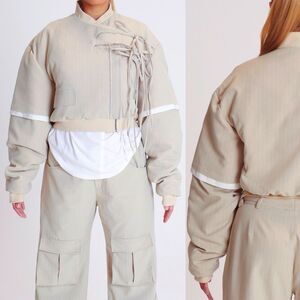 Ru By Rupal LAYERED PINSTRIPED TIE BOMBER JACKET Medium